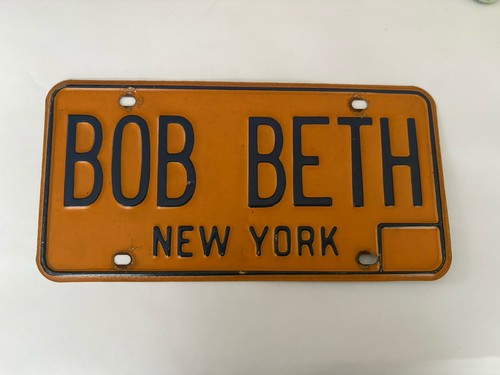 Vintage New York Vanity License Plate BOB BETH