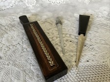 3 Vintage Letter Openers - Wood, Leather And Metal Handles