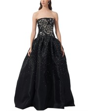 Carolina Herrera Rose Embellished Strapless Drop-Waist Silk Gown Women's Black 0