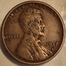 1917 D 1C BN Lincoln Wheat Penny Cent! Old Vintage Coin Over 100 Years Old!