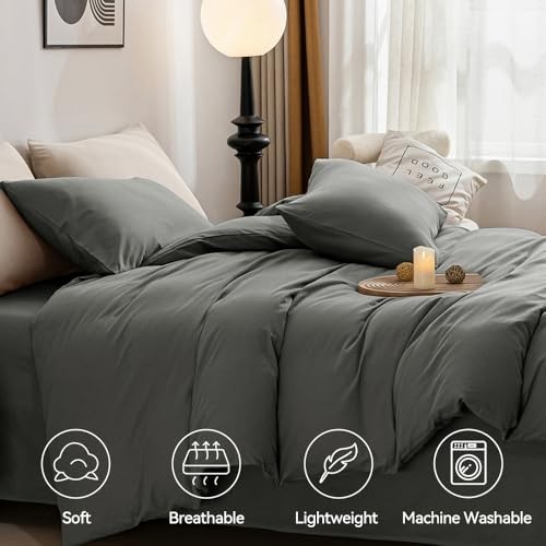 Cotton Duvet Cover Twin Size - 100% Washed Cotton Linen Twin(68"×90") Gray - Picture 5 of 7