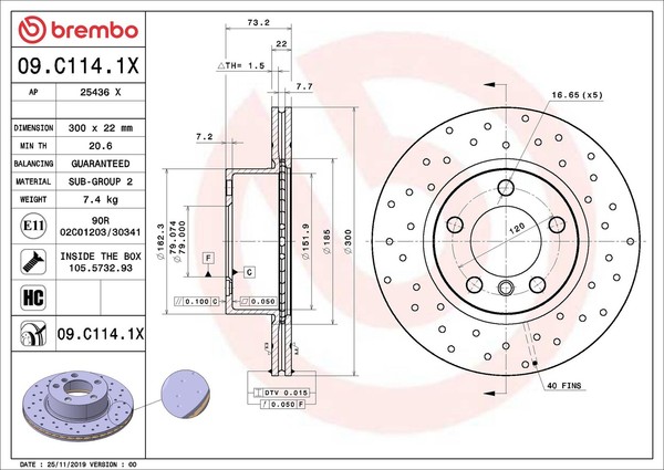Brembo 2X Bremsscheibe Vorne Ø300 Mm Gelocht/Innenbel. FüR BMW 3Er Touring F31-image