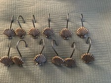 Decorative Shower Curtain Hooks Scallop Shell Silver Metal finish 12pcs