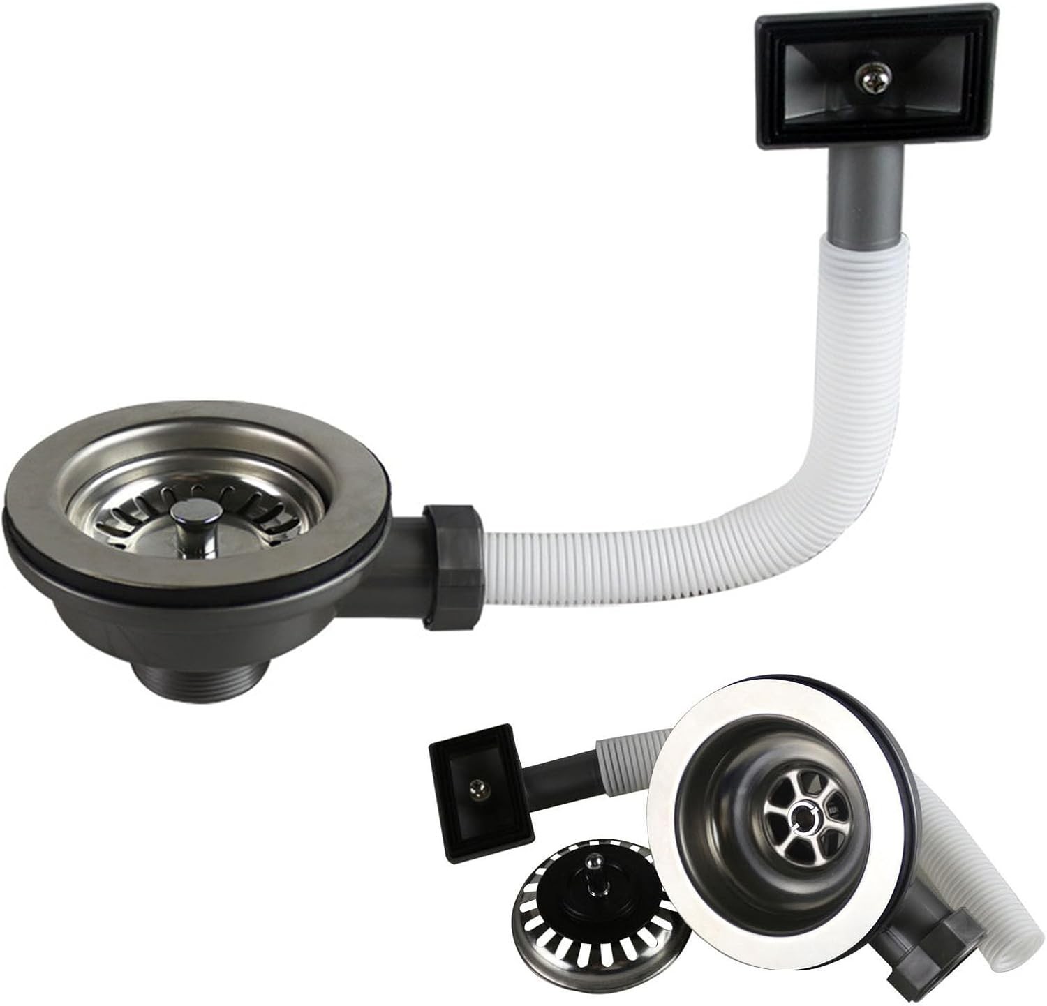 Bonde d'évier en inox satiné 114mm avec siphon et trop-plein Premium