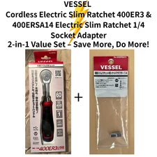 VESSEL Cordless Electric Slim Ratchet 400ER3 & 400ERSA14 1/4 Socket Adapter Set