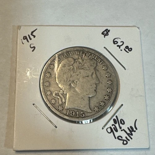 Nicely Circulated 1915-S Barber Silver Half Dollar Last Year Lower Mintage Year!