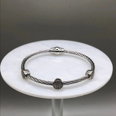 Sterling Silber 925 gedrehtes Seil CZ Stationen Armband Gr. 6,5 Herstellermarke 