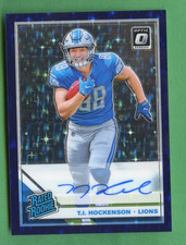 T.J. HOCKENSON 2019 OPTIC FOOTBALL ROOKIE PURPLE STARS AUTO /50 DETRIOT LIONS