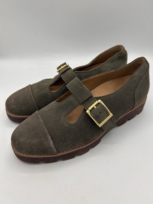 Vionic Suede Mary Jane Monk Strap Carmen Comfort Shoes Green Womens Size 8