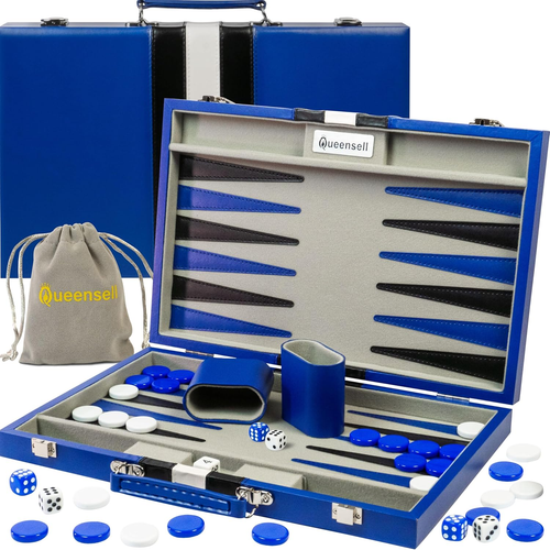 Backgammon Sets for Adults – 15-Inch PU Leather Board Game – Classic 2-Player Tr