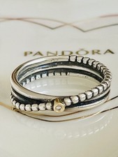 💛 PANDORA Silver & 14k Gold Diamond Ring Size 60-58 💝 Wonderful Gift 🎁