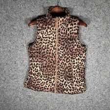 Lands' End Leopard Animal Print Down Puffer Vest Women’s Size Small Quilted