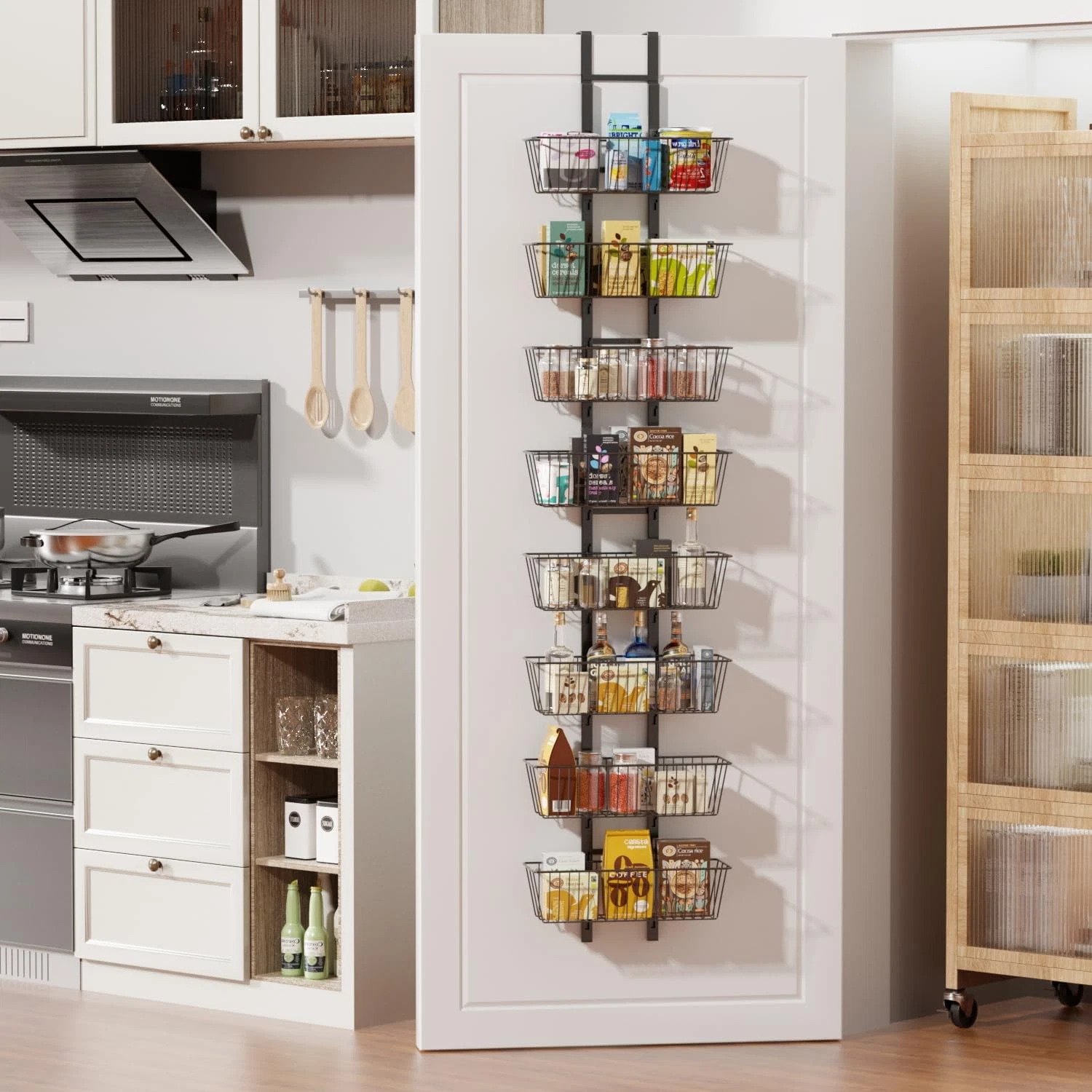 8-Tier Over the Door Organizer with Baskets - Metal Spice Rack Hanging Storag...