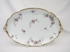Vtg CFH Charles Field Haviland Limoges Purple Flower Platter oval serving Plate