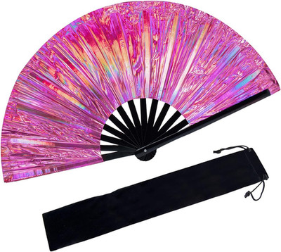 Boots on the Ground Hand Fan,Colorful Holographic Line Dance Popping Fan,Large F