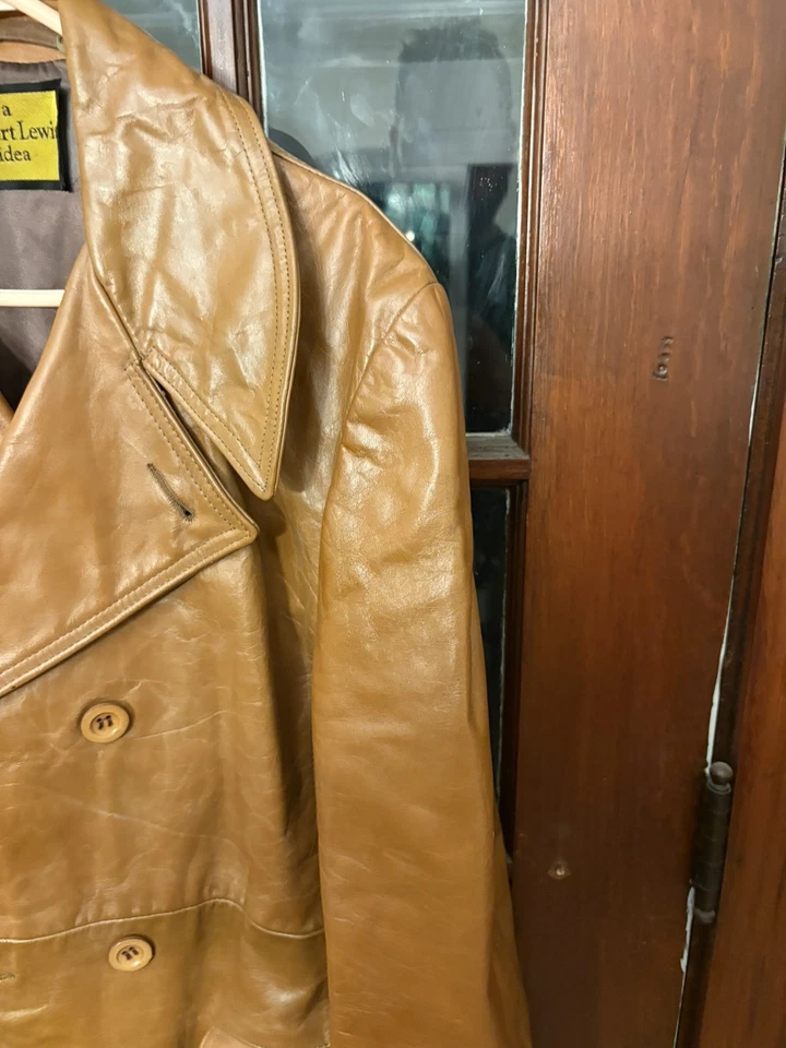 Chaqueta de cuero vintage años 70 doble botonadura para hombre talla 40 marrón botón discoteca Foto 3 de 4