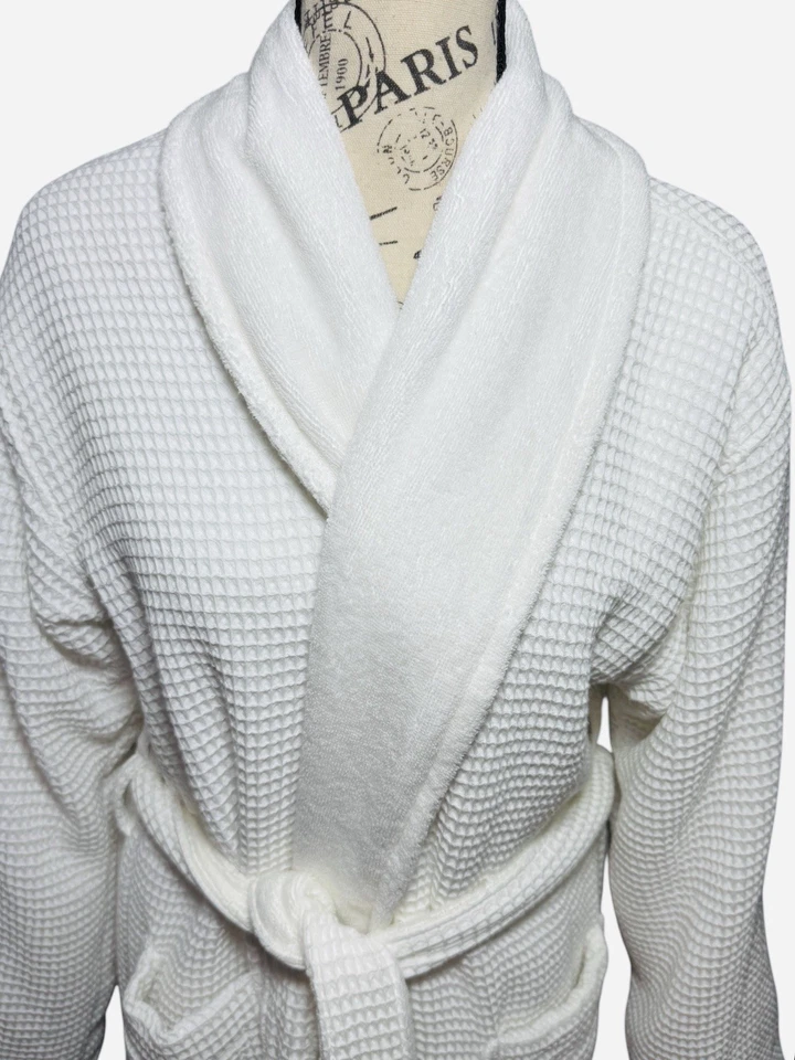 Pottery Barn вафельное плетение курортный халат средний белый плюшевый люкс спа длинный - Изображение 2 из 4