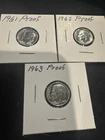 1961, 1962, 1963 10C (Proof) Roosevelt Dimes - 3 silver coins