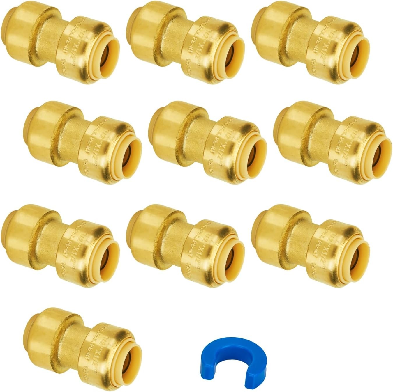 10 Pack 1/2" Push Fit Straight Coupling Brass PEX Copper CPVC