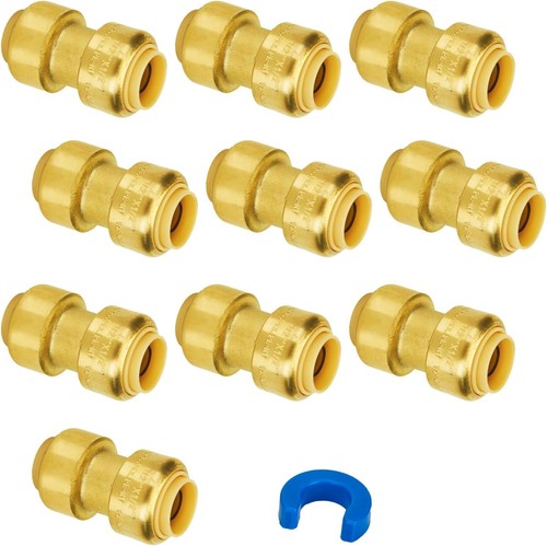 10 Pack 1/2" Push Fit Straight Coupling Brass PEX Copper CPVC