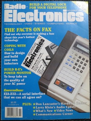RADIO ELECTRONICS Nov. 1988 EIA-232 Facsimile FAX MACHINE Synergy COMPUTER Video