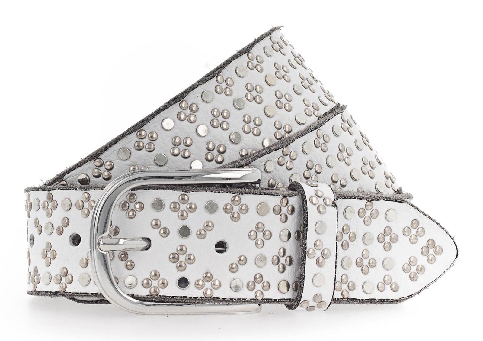 b.belt Tini Silver Leather Belt W85 White