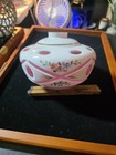 Hand Painted Cranberry Art Glass Lamp Body Floral Pink Gold Accents Cut Openings — photo 2