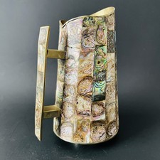 VASE PICHET INCRUSTATION COQUILLE D'ORMEAU ARGENT ALPAGA TAXCO MEXIQUE MILIEU DU SIÈCLE