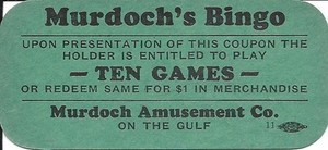 Murdoch's Bingo - Galveston, TX - Vintage Paper Coupon: 3.25 x 1.5 inches
