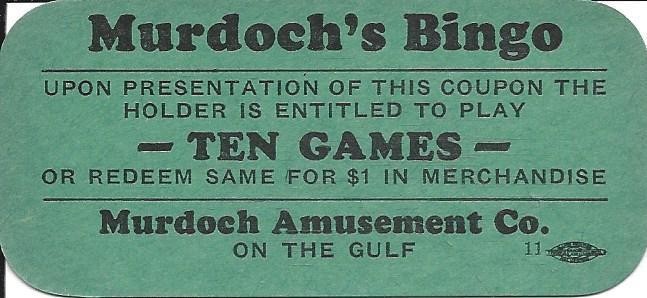 Murdoch's Bingo - Galveston, TX - Vintage Paper Coupon: 3.25 x 1.5 inches