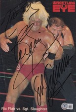 Ric Flair & Sgt. Slaughter Signed 7x10 Wrestling Magazine Page Photo BAS COA WWE
