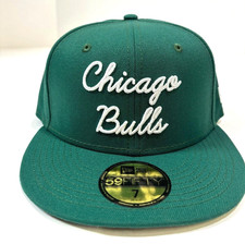 Chicago Bulls NBA NE Script Fitted Hat Green/White