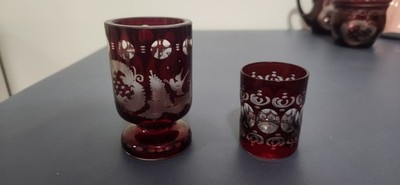 Vintage Egermann Ruby Red Bohemian Czech toothpick holders