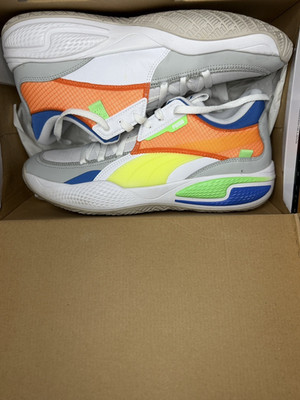 PUMA White/Gray/Orange/Blue/Green Colorblock Low Top Lace Up Men's 195658-01