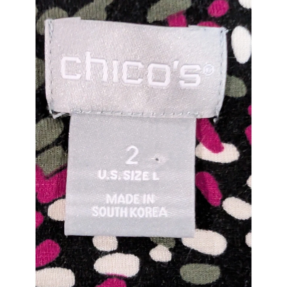 Camisa negra Chico's talla 2 para mujer grande manga larga camiseta túnica top colorida Foto 3 de 4