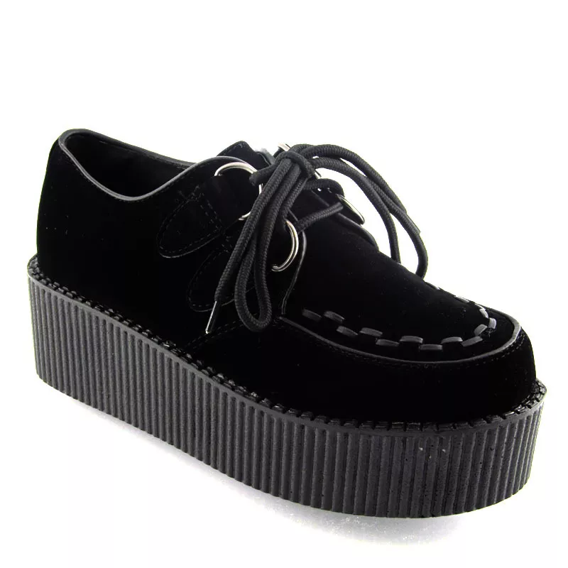  Women's Chunky Handmade Lace Up Flat Platform Goth Oxford Punk  Fashion Slip On Casual Classic Creeper Shoe (FR1) 6 Black