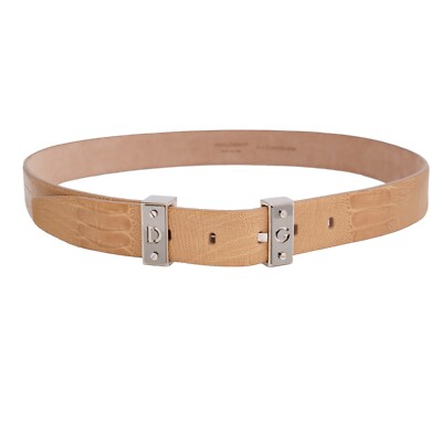 DOLCE & GABBANA DG Logo Schnalle Straußenleder Gürtel Beige Silber 85 34