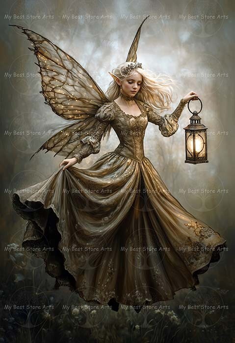 FAIRY AND LANTERN ART PRINT, Gothic Poster, Fairytale Victorian