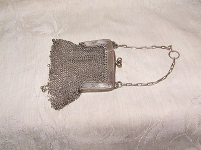 Antique Victorian Edwardian Silver Metal Mesh CHATELAINE Coin Purse  Chainmaille