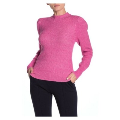 Free Press Pink Puff Sleeve Crewneck Knit Sweater Size Medium