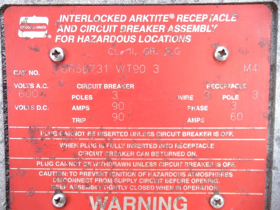 Crouse Hinds - DBR56731 WT90-3 - ARKTITE INTERLOCK RECEPTACLE BREAKER 60A/90A - Image 4 of 4
