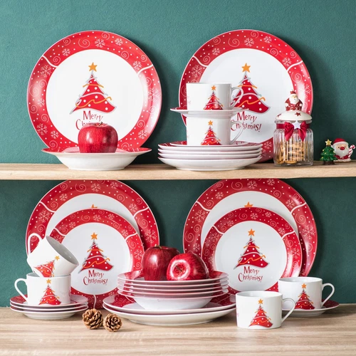 VEWEET Porcelain Christmas Dinnerware Set Round Tableware Set Service for 4/6 - Picture 23 of 25