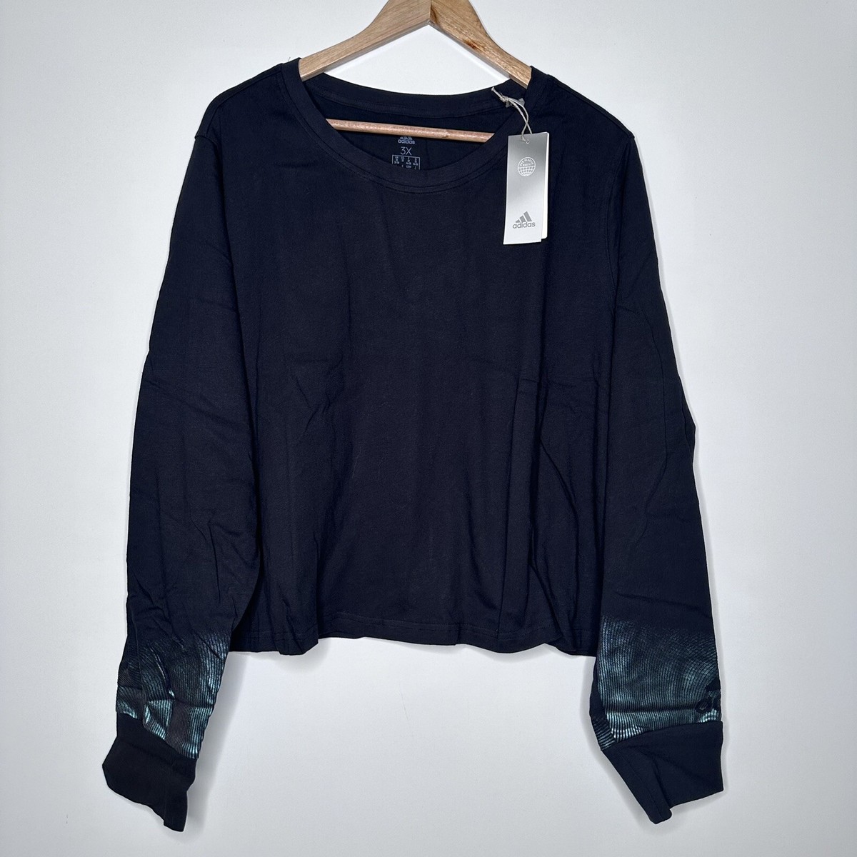 ☆adidas☆ 3S Crop Long Sleeve Tee Black Adidas Original 3-Stripes Cropped Long Sleeve Tee