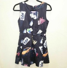 Zara Basics Women's Black Satiny Printed Sleeveless Pleated Mini Dress Size M