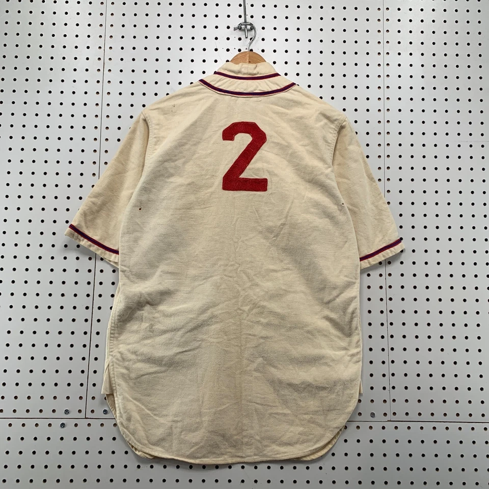 Camiseta de béisbol Bauers BEE’S de colección de los años 30 para hombre grande beige rojo punto de cadena 20x30 Foto 2 de 4