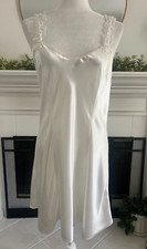 Vtg 90s California Dynasty White Satin Lace Trim Nightgown Slip Sz Large Pearls