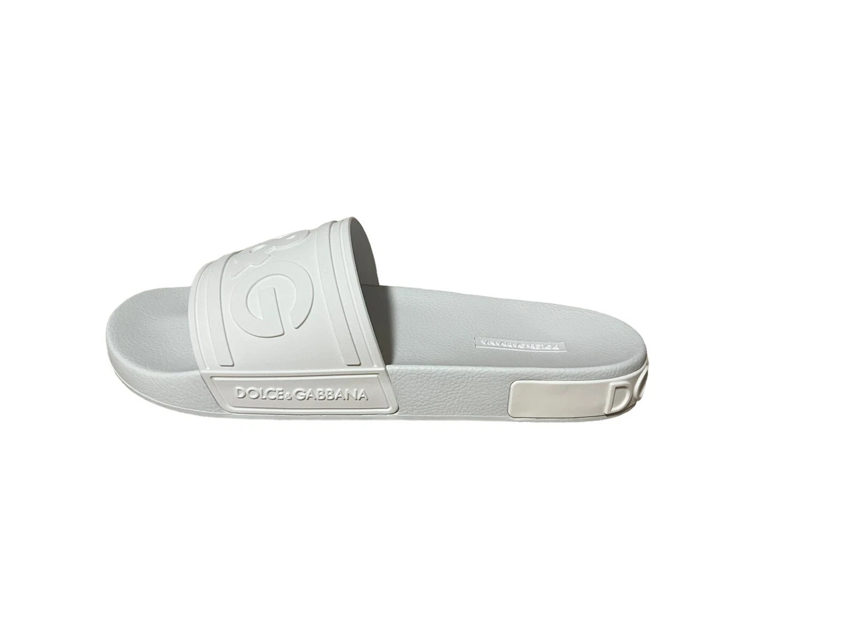 Dolce Gabbana Bianco White Rubber Pool Slides Flip Flops Sandals