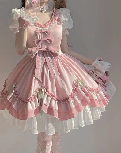 Womens Lolita Cute JSK Dress Bowknot Japanese Princess Mori Girls Sweet Costume - Bild 4 von 8