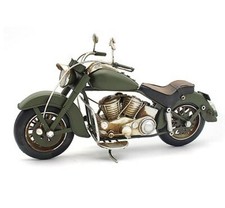 Metal Art Tin Model - Khaki Green MOTORBIKE Ornament (28cm) *Boxed*