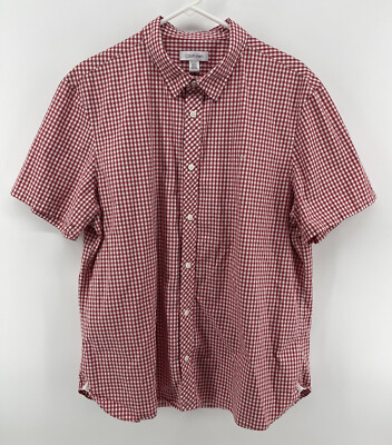Gap Button Up Shirt Mens Size XL Red White Checks Short Sleeve Fast Shipping